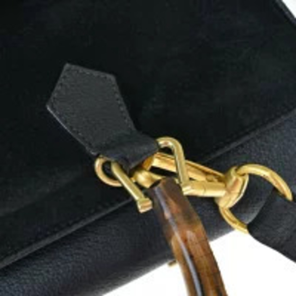 Gucci Bamboo Handbag Shoulder Bag Black Suede Leather - Picture 8 of 9